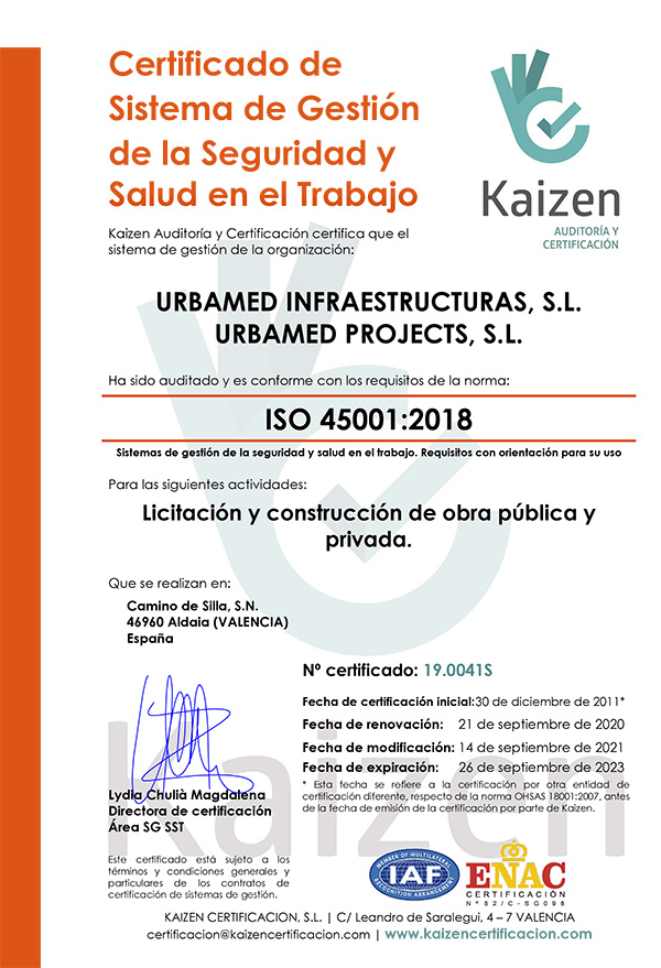 Certificado 19.0141S (ISO 45001)